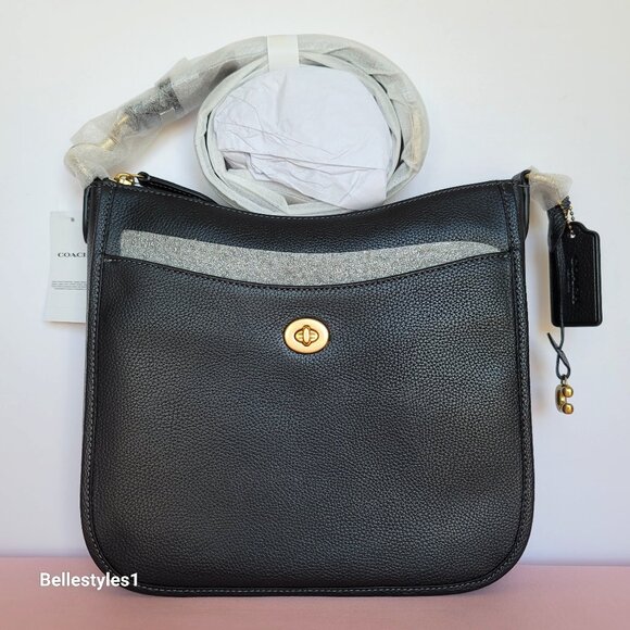 COACH Chaise Pebbled Leather Crossbody Bag- Black color $238. - Picture 1 of 16